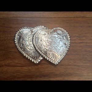 Vintage Silver Hearts Belt Buckle Rose Detail